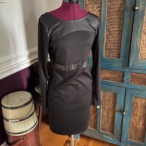 S.H.E. Soul Harmony Energy - Sexy Black BODYCON Dress - Vegan Leather Trim - NWT